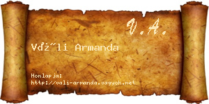 Váli Armanda névjegykártya